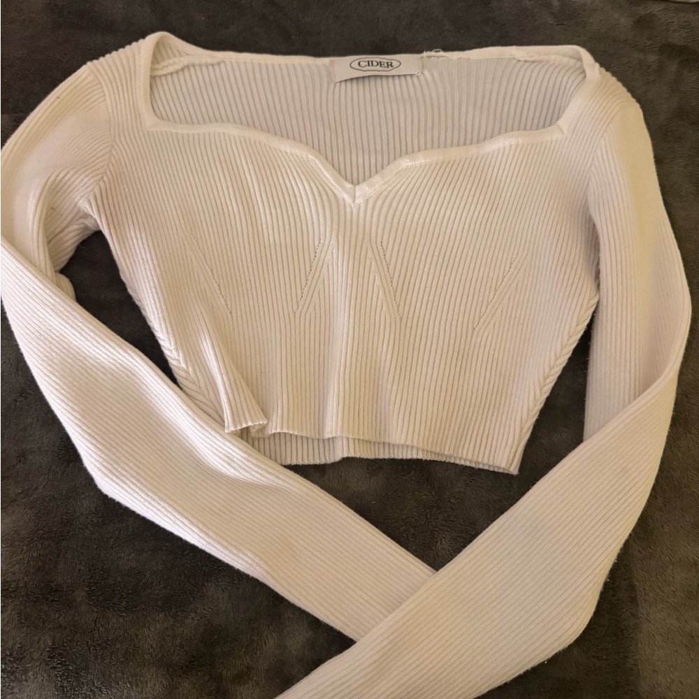 Cider White Ribbed Crop Top